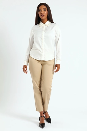 Outerwear options Pearl Collared Satin Shirt - Cream Fashion subscription services