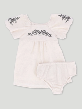 Patterned fashion (floral, stripes, etc.) Baby Girls Occasion Dress With Under Pantie - Light Stone Wardrobe staples