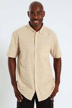 Plain Button Down Cotton Slub Shirt - Stone Fashion trends Organic fashion products