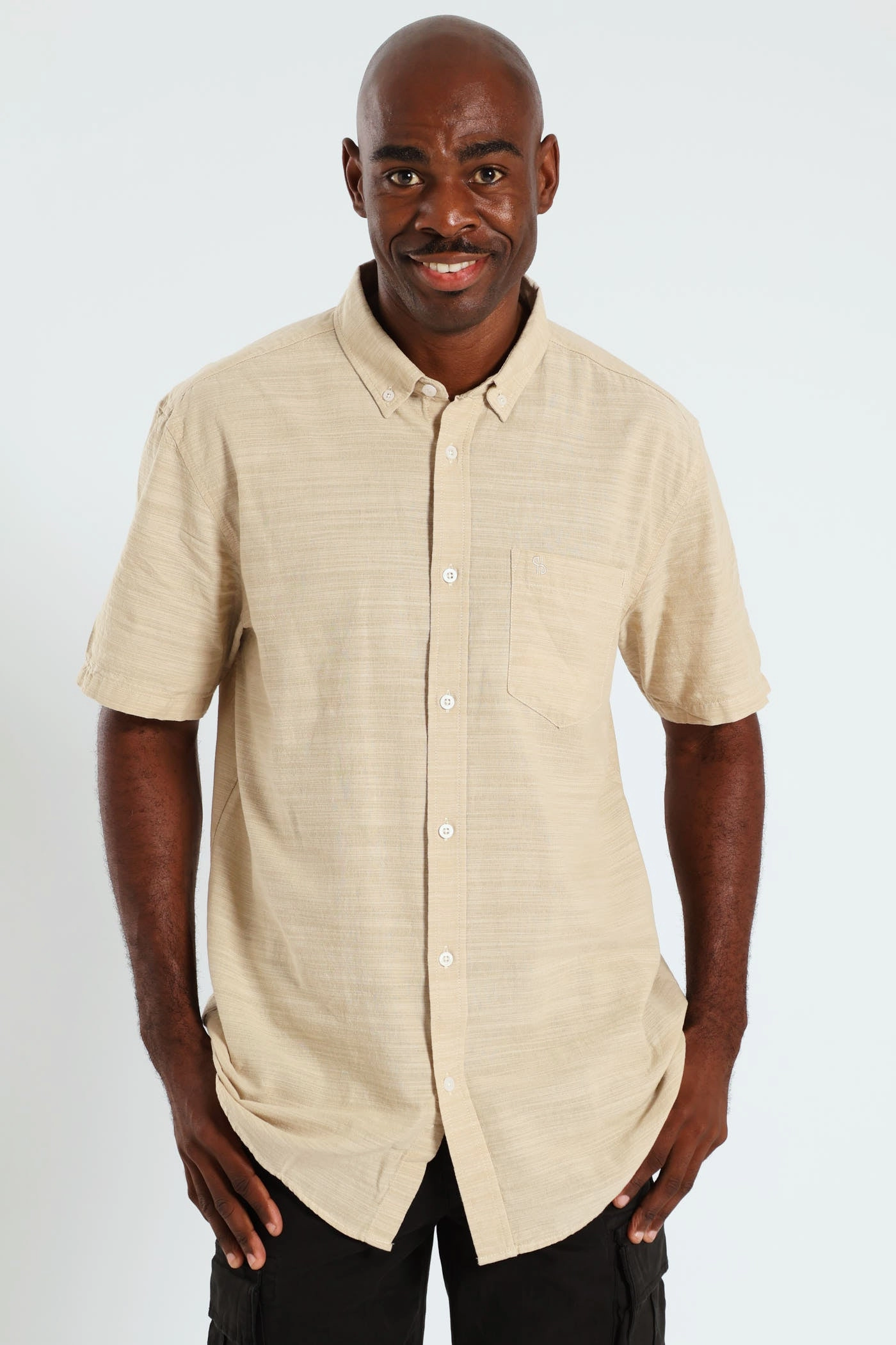 Fashion collections Plain Button Down Cotton Slub Shirt - Stone Nautical - themed fashion