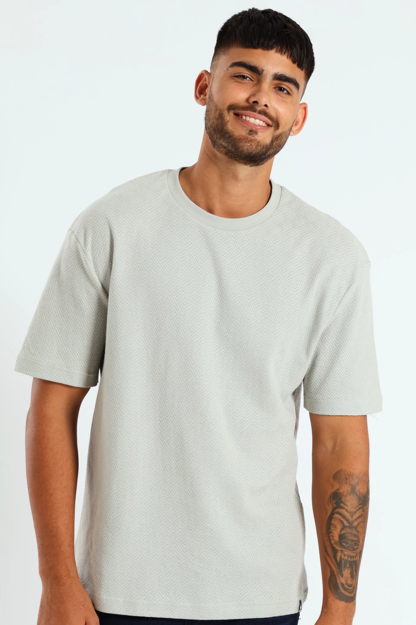 Pointelle Textured Tee - Grey