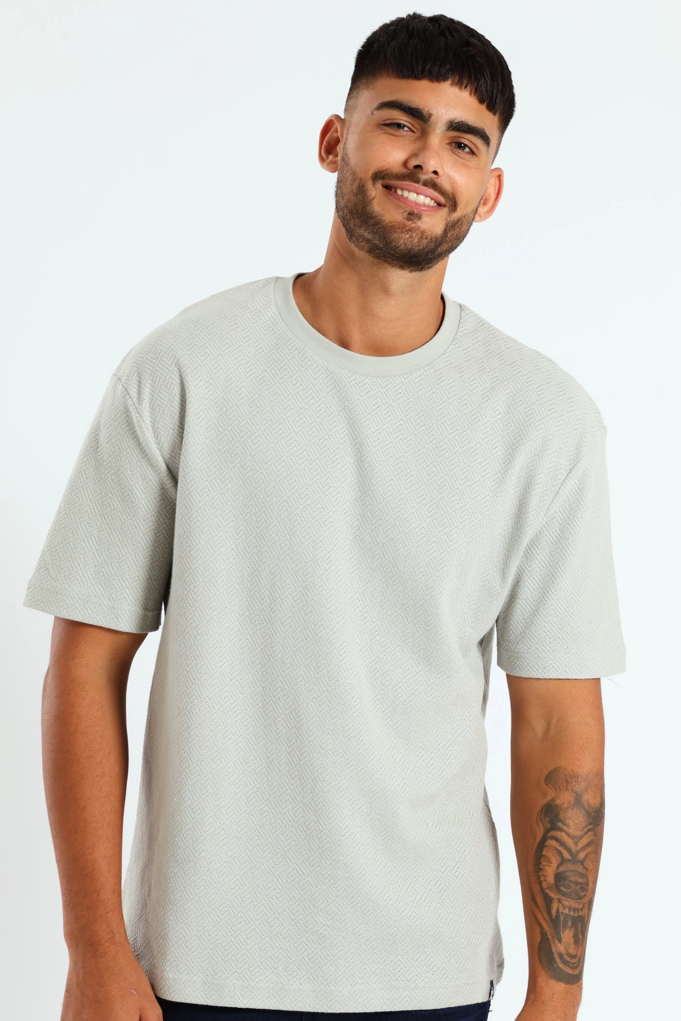 Pointelle Textured Tee - Grey