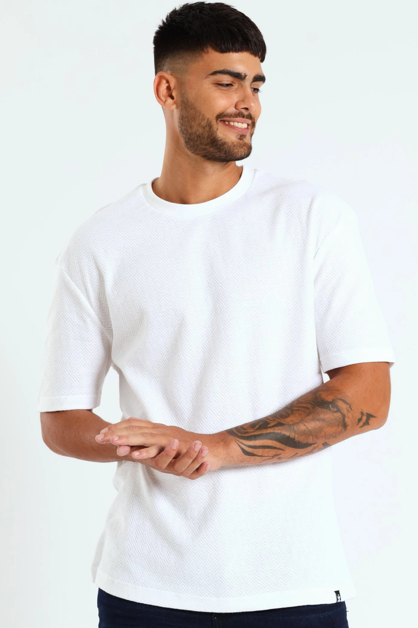 Pointelle Textured Tee - White