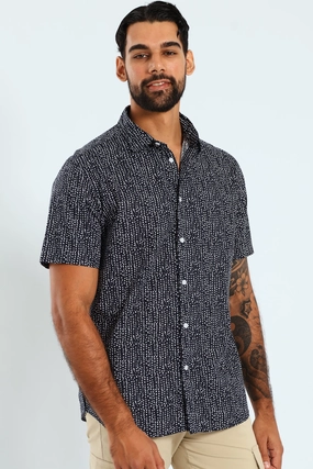 Popular fashion picks Short Sleeve Block Print Shirt - Navy Modern fashion