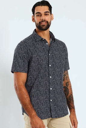 Popular fashion picks Short Sleeve Block Print Shirt - Navy Modern fashion