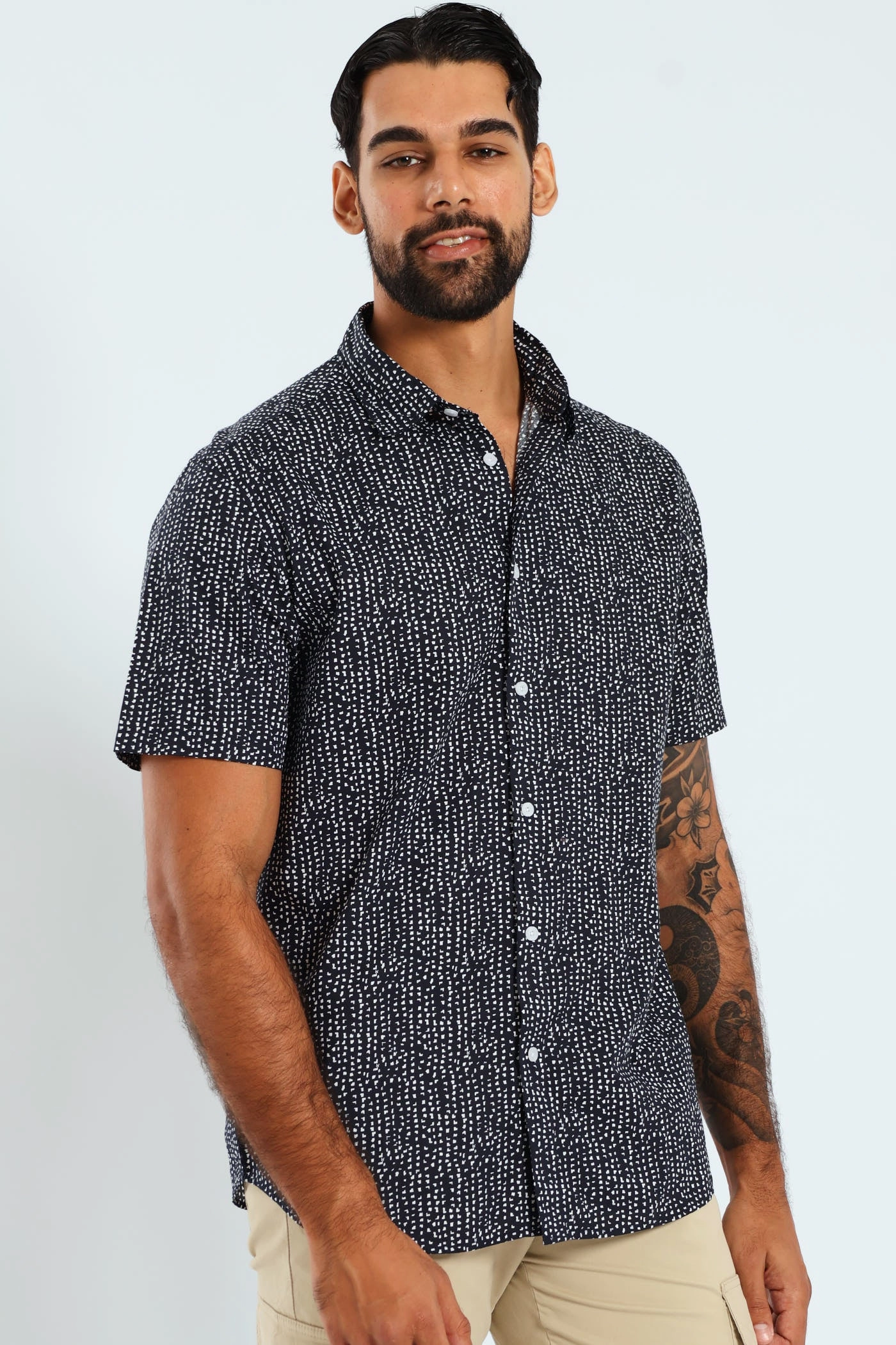 Short Sleeve Block Print Shirt - Navy Fashion archives Fashion storage (wardrobes, hangers, etc.)