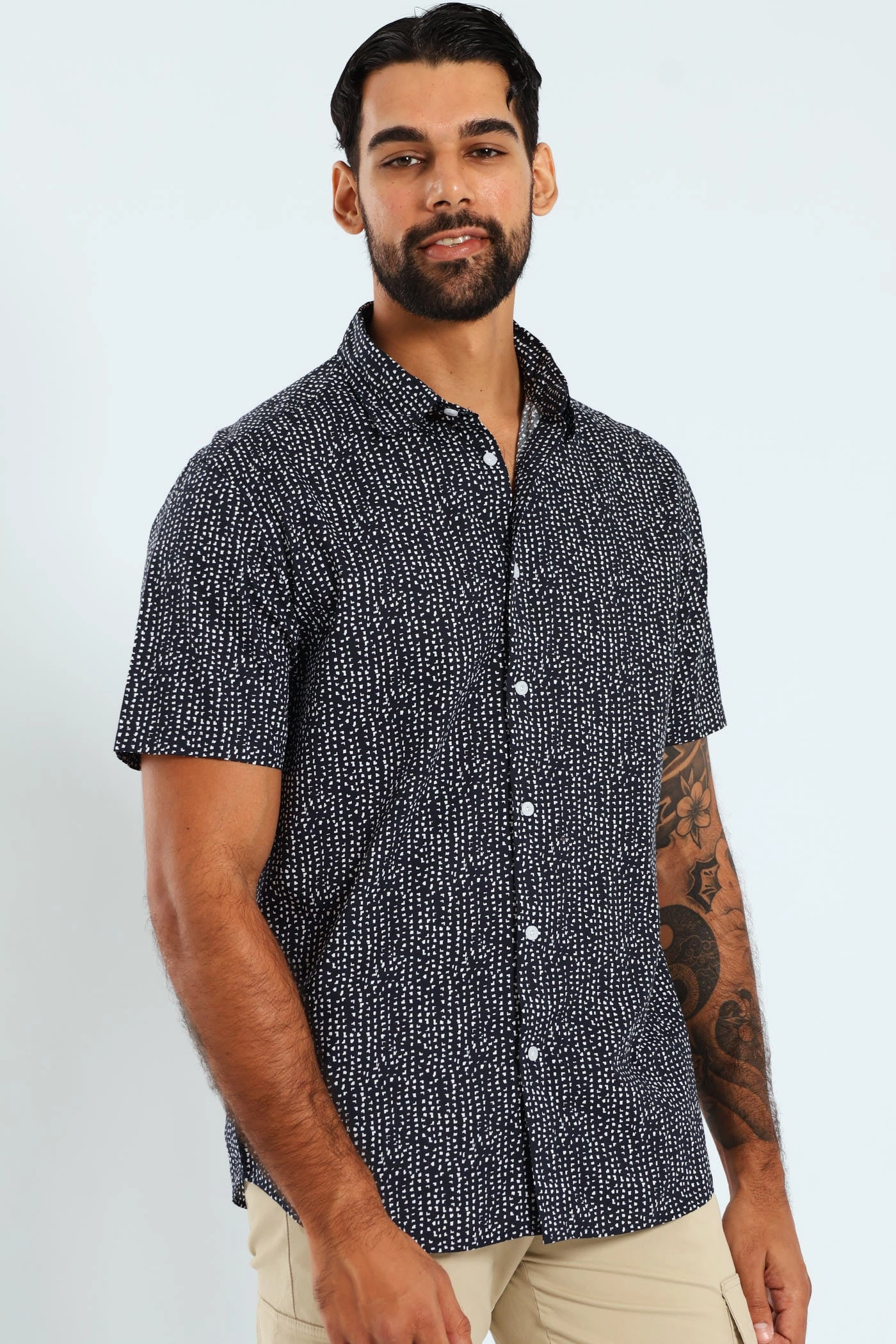 Short Sleeve Block Print Shirt - Navy Fashion archives Fashion storage (wardrobes, hangers, etc.)