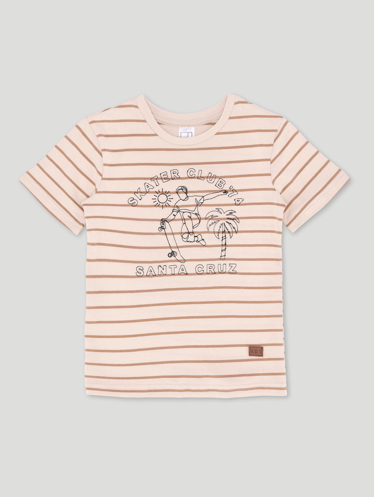 Pre-Boys Yarn Dye Stripe Embroidered Tee - Cream