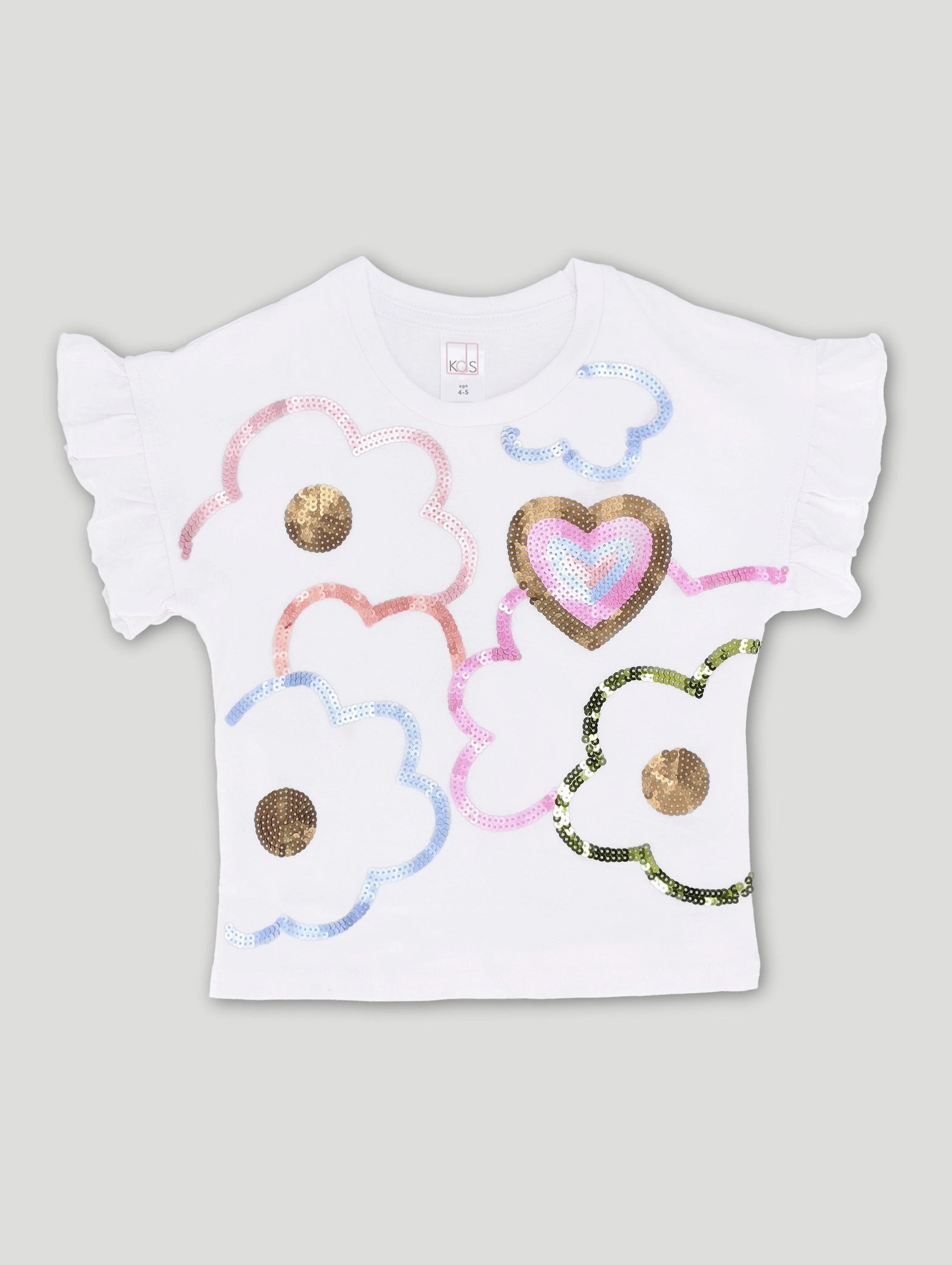 Pre-Girls 1 Up Floral Sequin Tee - White