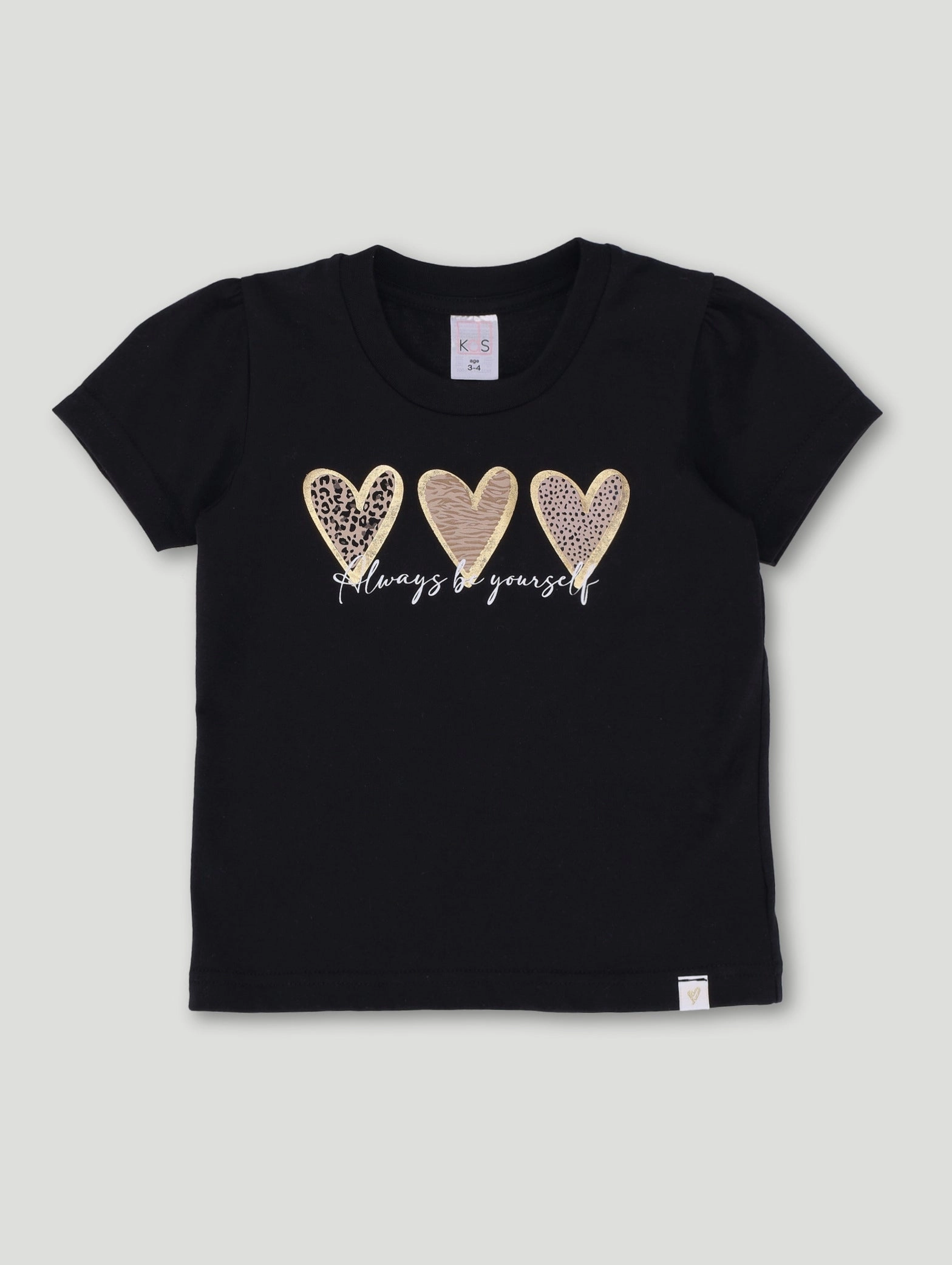 Pre-Girls Animal Print Hearts Basic Tee - Black