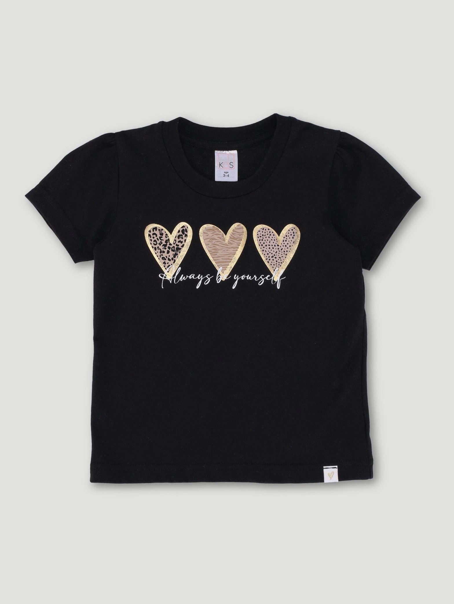 Pre-Girls Animal Print Hearts Basic Tee - Black