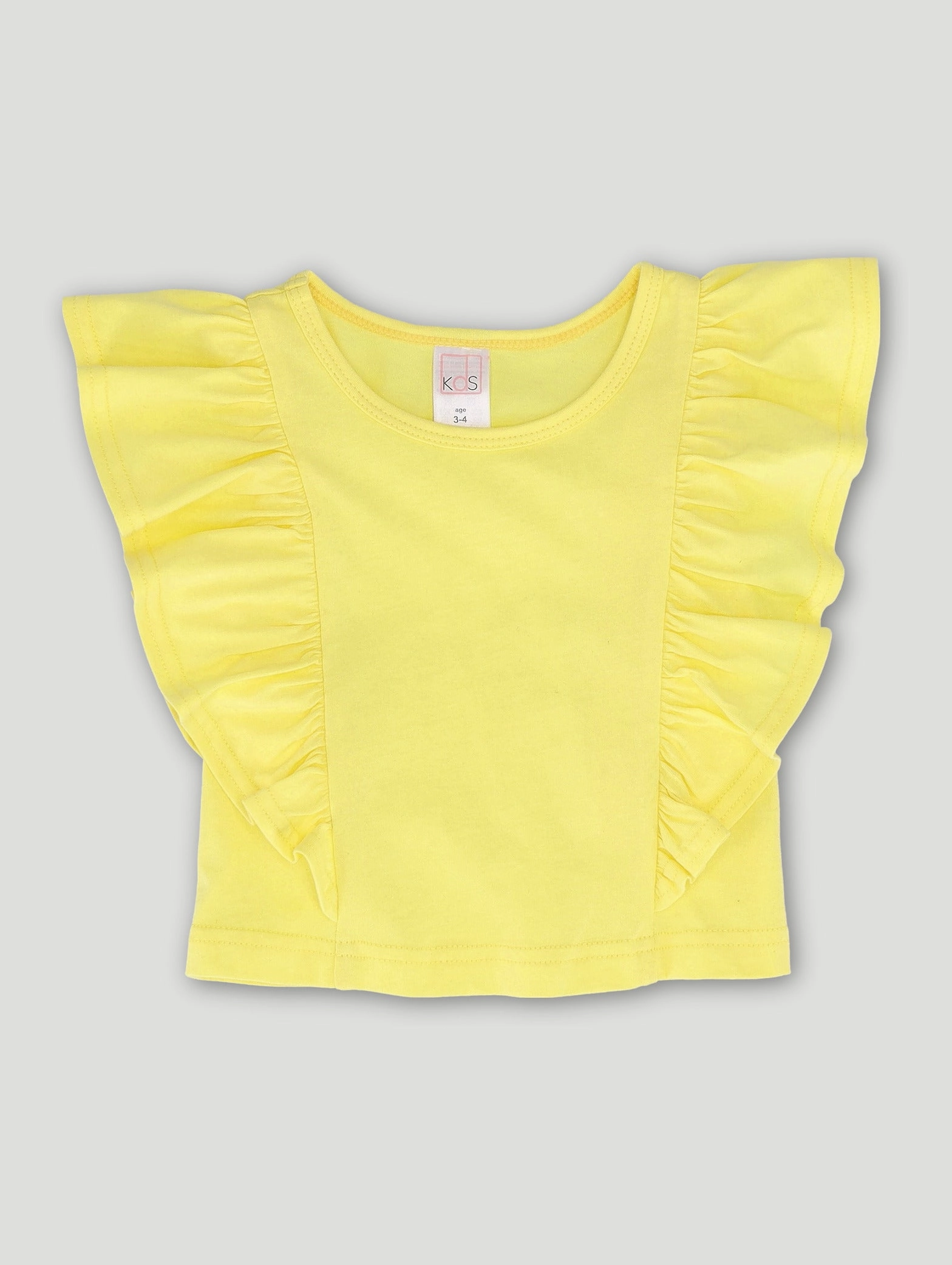 Pre-Girls Flutter Sleeve Plain Tee - Yellow