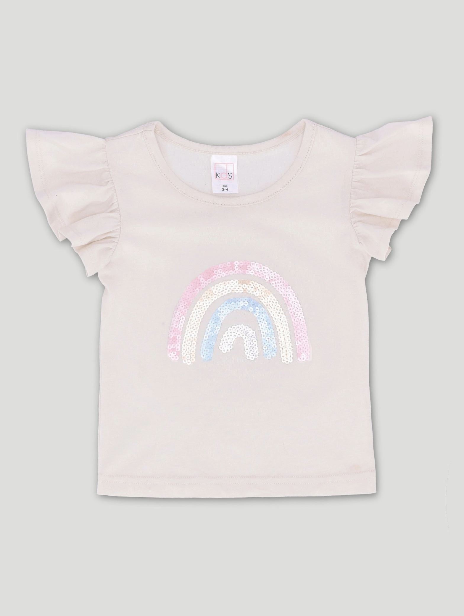 Pre-Girls Rainbow Sequin Tee - Stone
