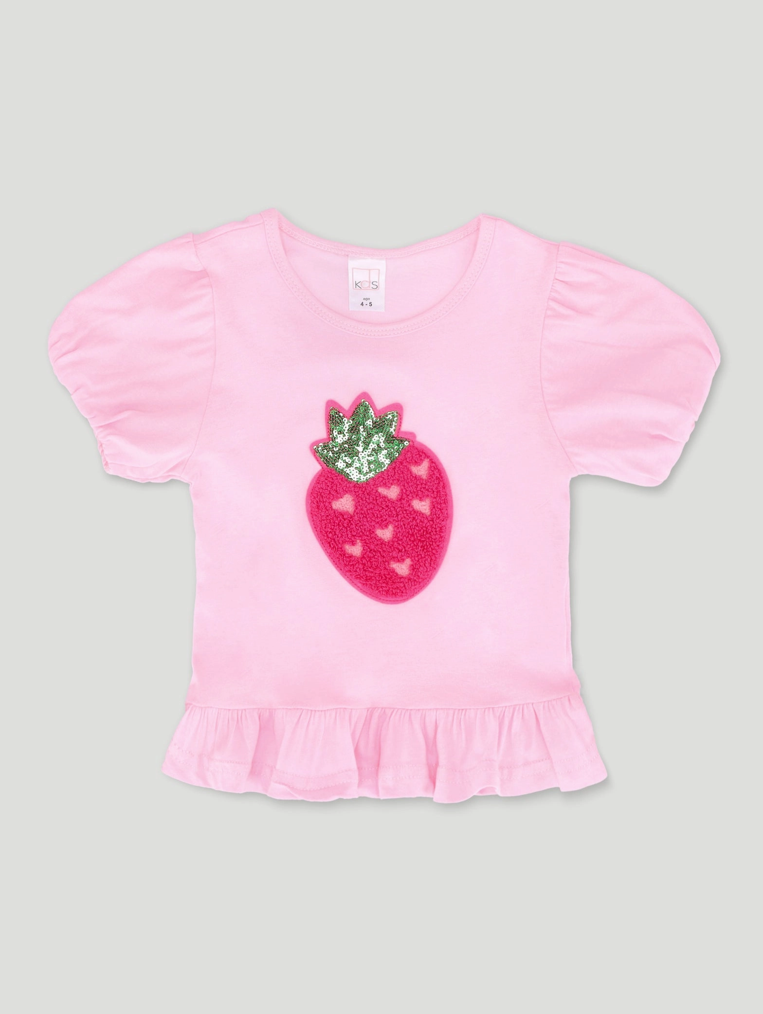 Pre-Girls Strawberry Applique Top - Pink