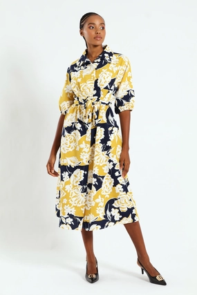 Preppy style items Button Through Collared Belted Midi Dress - Multi Fashion-forward items