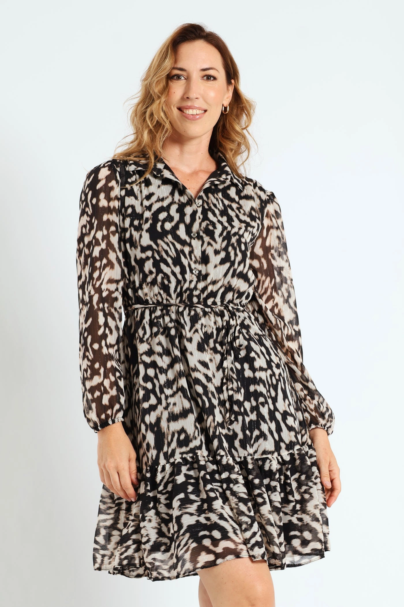 Beachwear items Button Through Tiered Frill Hem Tea Dress - Black/Cream Trendy gear