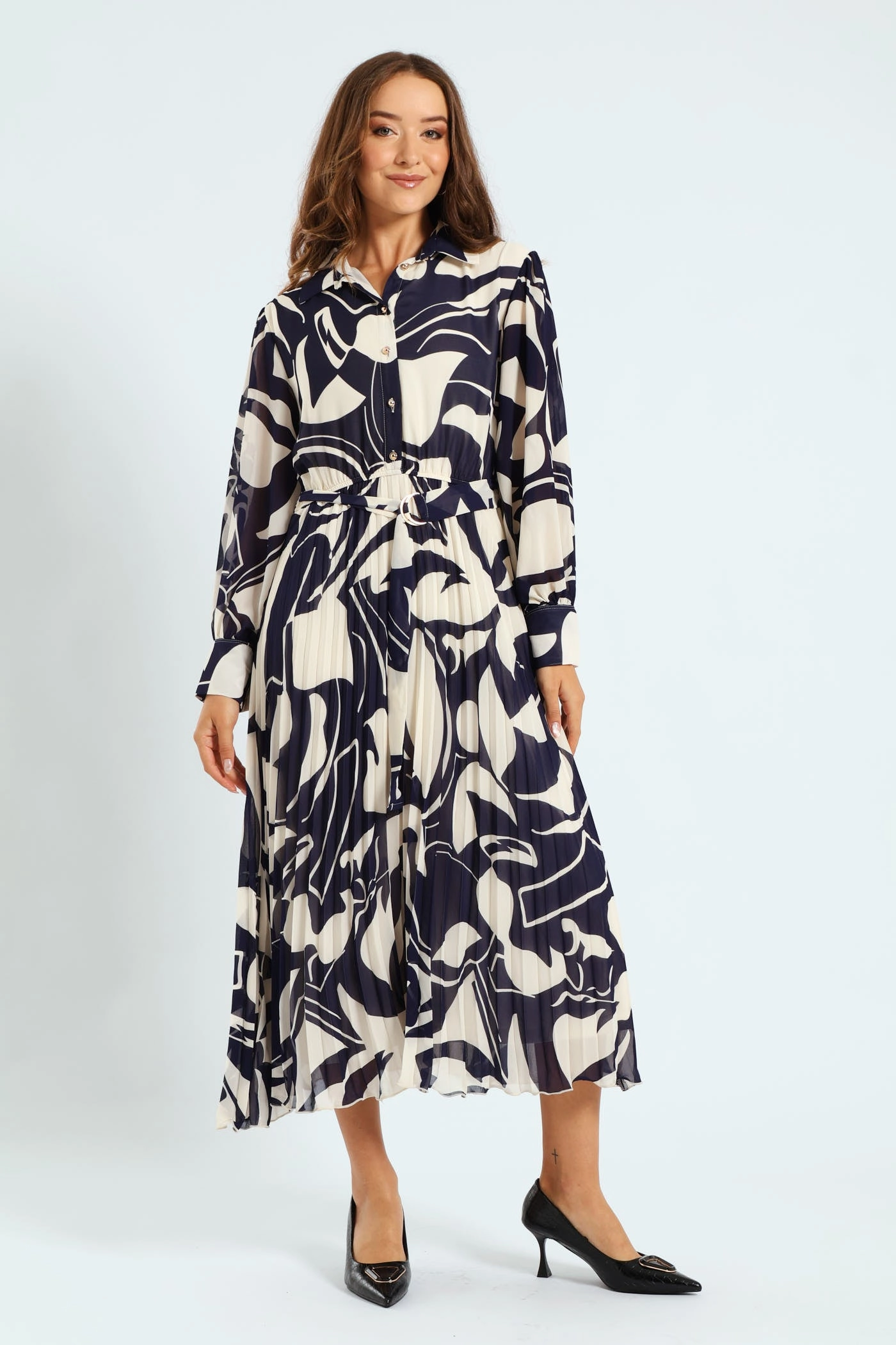 Designer fashion items Monochrome Pelated Shirt Maxi Dress - Navy Style statements