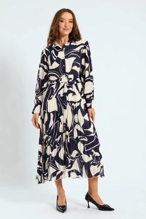 Preppy style items Monochrome Pelated Shirt Maxi Dress - Navy Clothing types