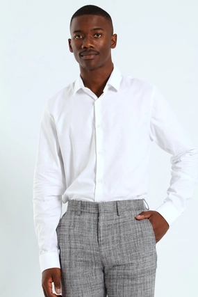 Preppy style items Slim Tonal Textured Long Sleeve Shirt - White Apparel finds