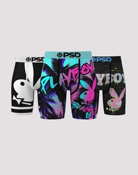 Psd Underwear Playboy Boxer Briefs 3-Pack Hip - hop fashion Polyester - used fashion