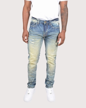 Quality apparel Grindhouse Vintage Tinted Slim Fit Scratched Denim Jeans High - end fashion