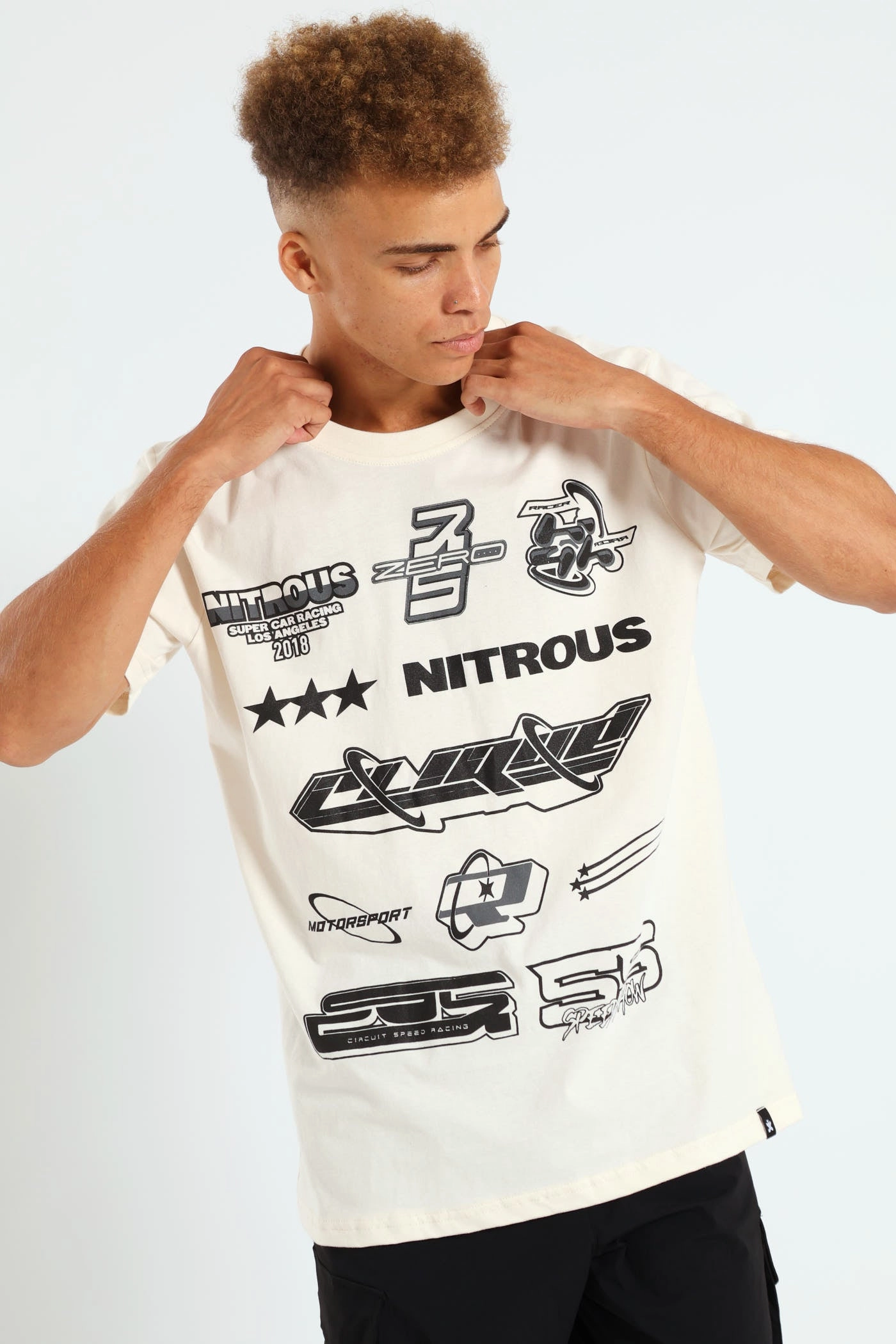 Racer Front & Back Print Tee - Off White