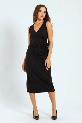 Recycled fashion materials Mock Wrap Tie Up Midi Dress Wardrobe staples