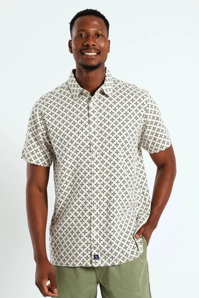 Regular Collar Cross Print Shirt - Cream Denim - based fashion Comfortable apparel