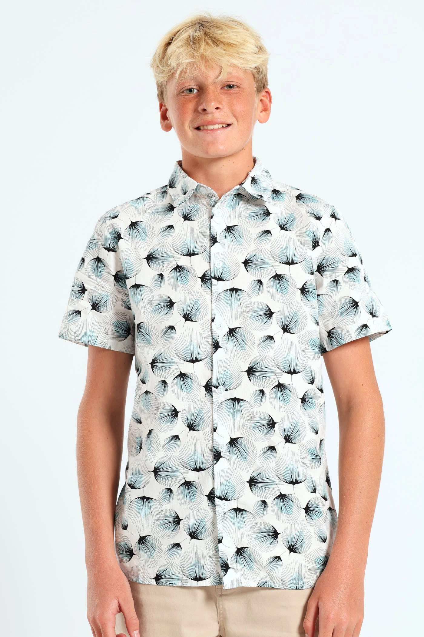 Polyester - used fashion Boys Leafy Print Shirt - White Trendy gear
