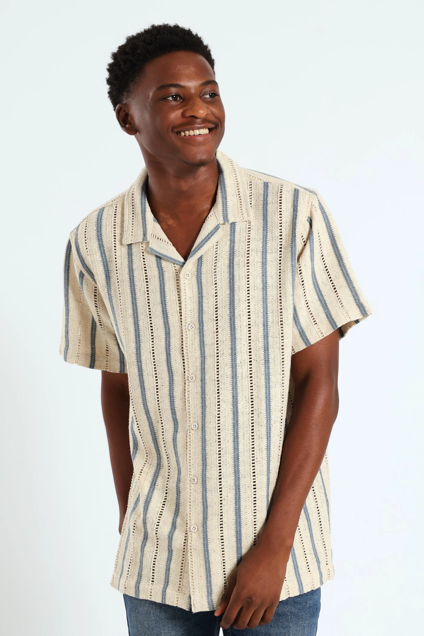Retro fashion finds Crochet Stripe Shirt - Stone Fashion photography