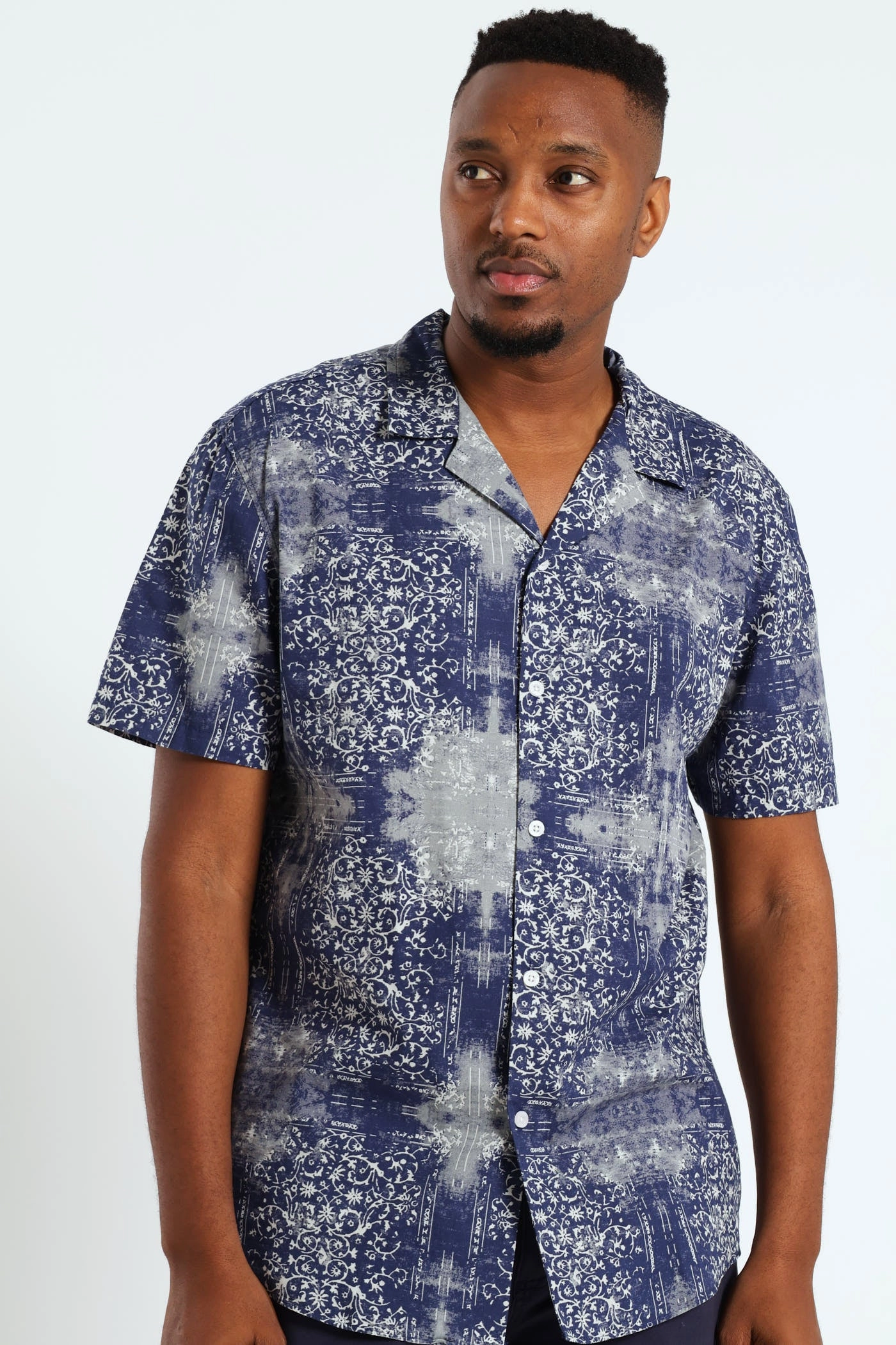 Revere Antique Print Shirt - Navy Military - inspired fashion Online fashion shopping