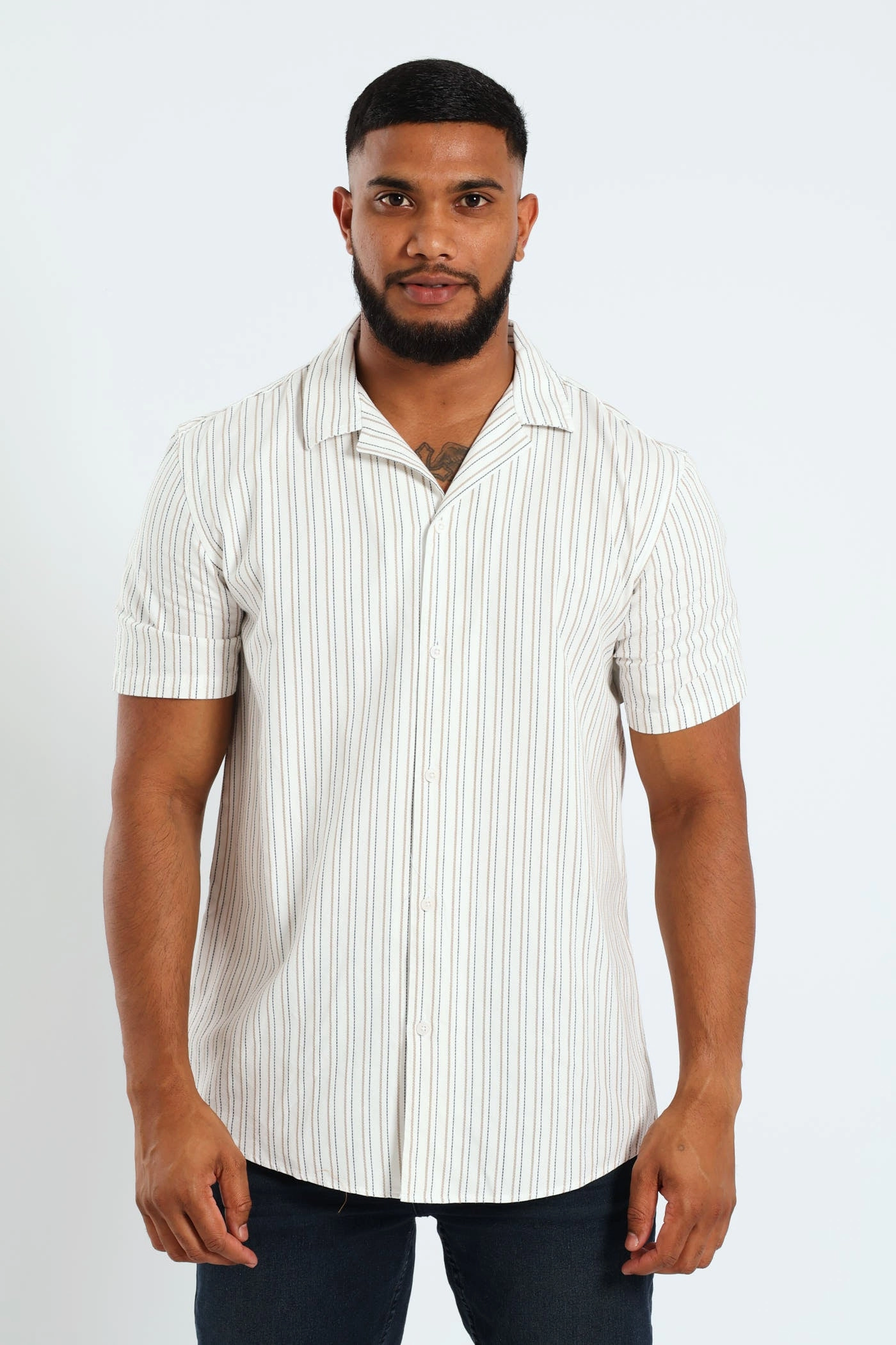 Fashion shows Revere Surface Stripe Shirt - Off White Suede - finished fashion
