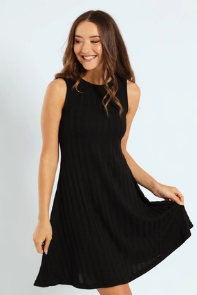 Ribbed Cut & Sew Mini Pinafore Dress - Black Fashion on sale Fashion storage (wardrobes, hangers, etc.)
