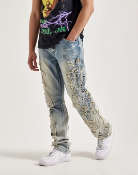 Runway fashion Smoke Rise Frayed Applique Stacked Flare Jeans Everyday wear