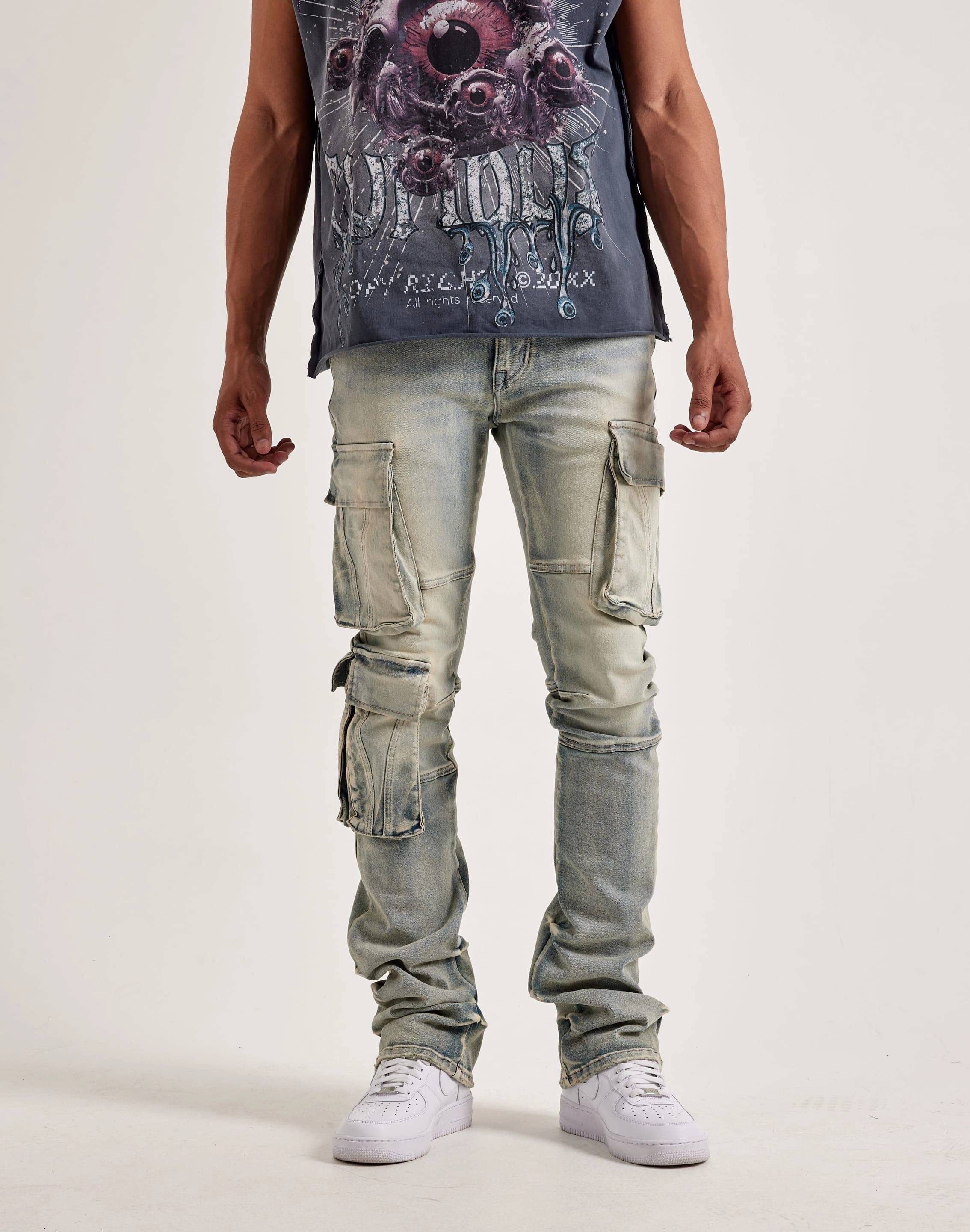 Runway fashion Smoke Rise Utility Pocket Cargo Jeans Lace - detailed fashion