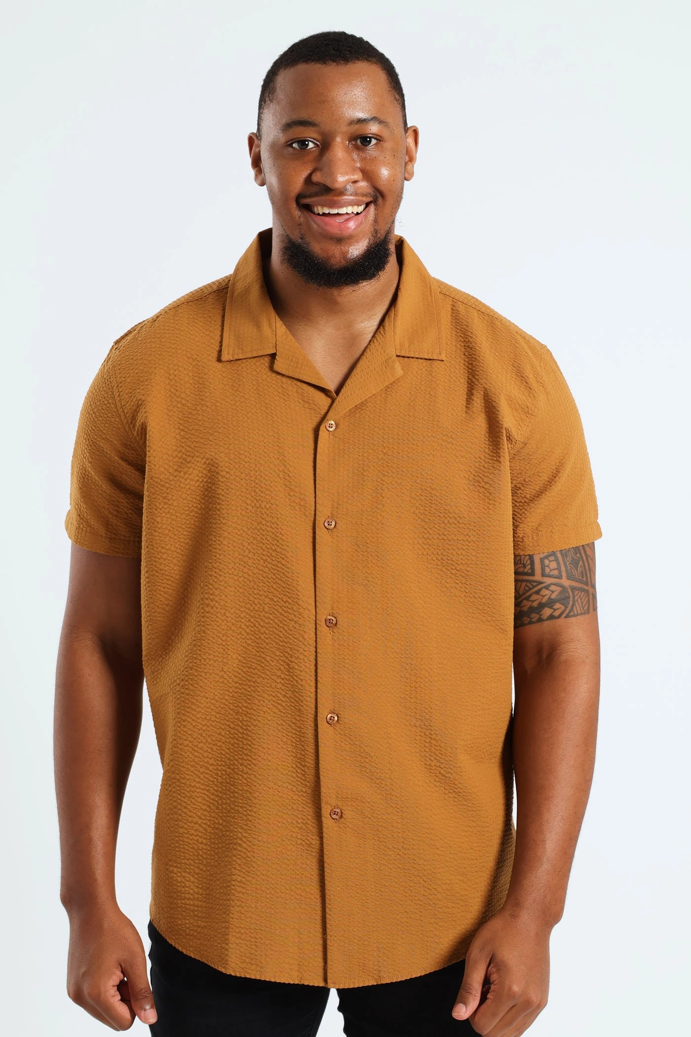 Budget - friendly fashion Seersucker Shirt - Camel Affordable fashion