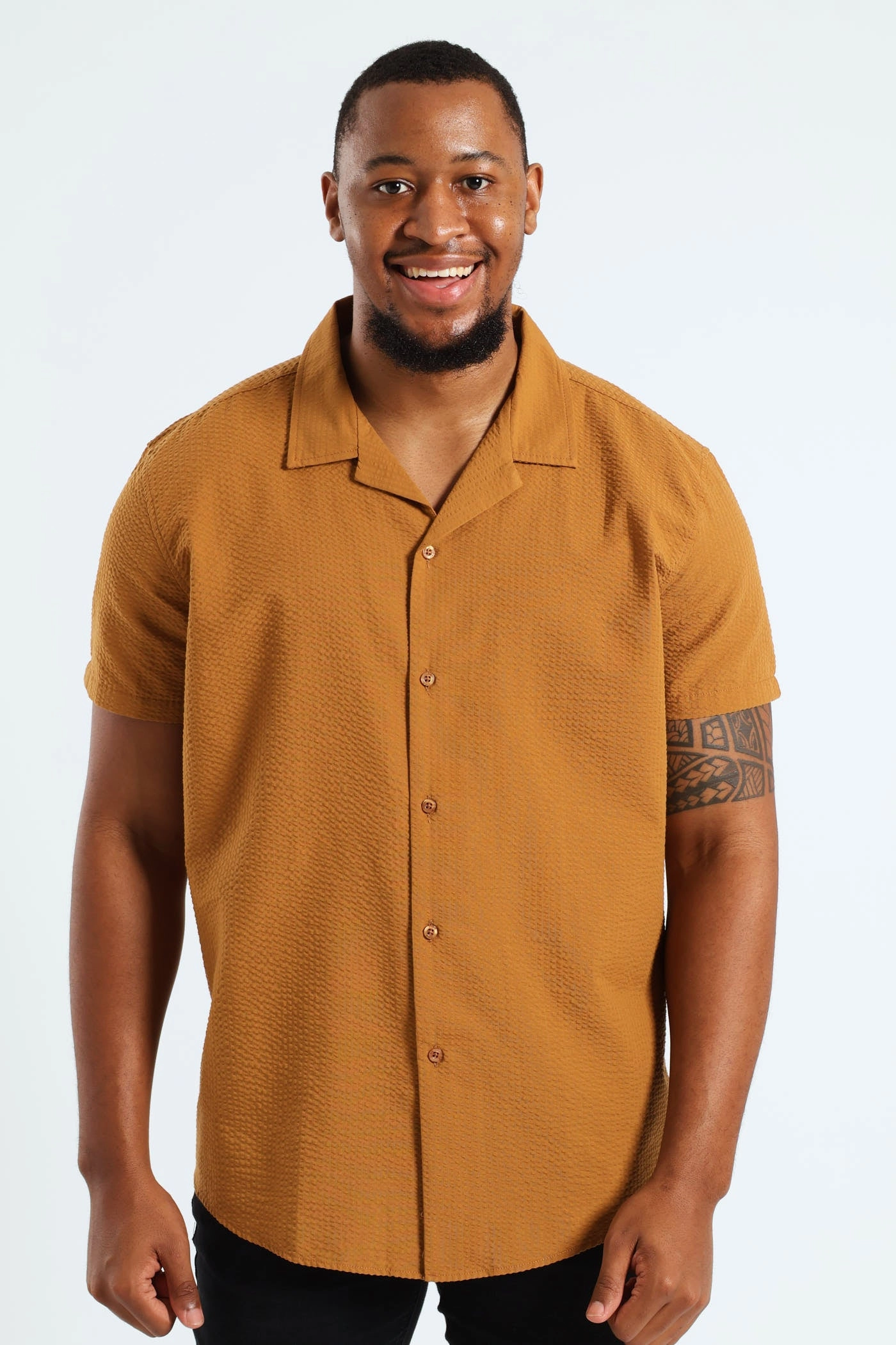 Budget - friendly fashion Seersucker Shirt - Camel Affordable fashion