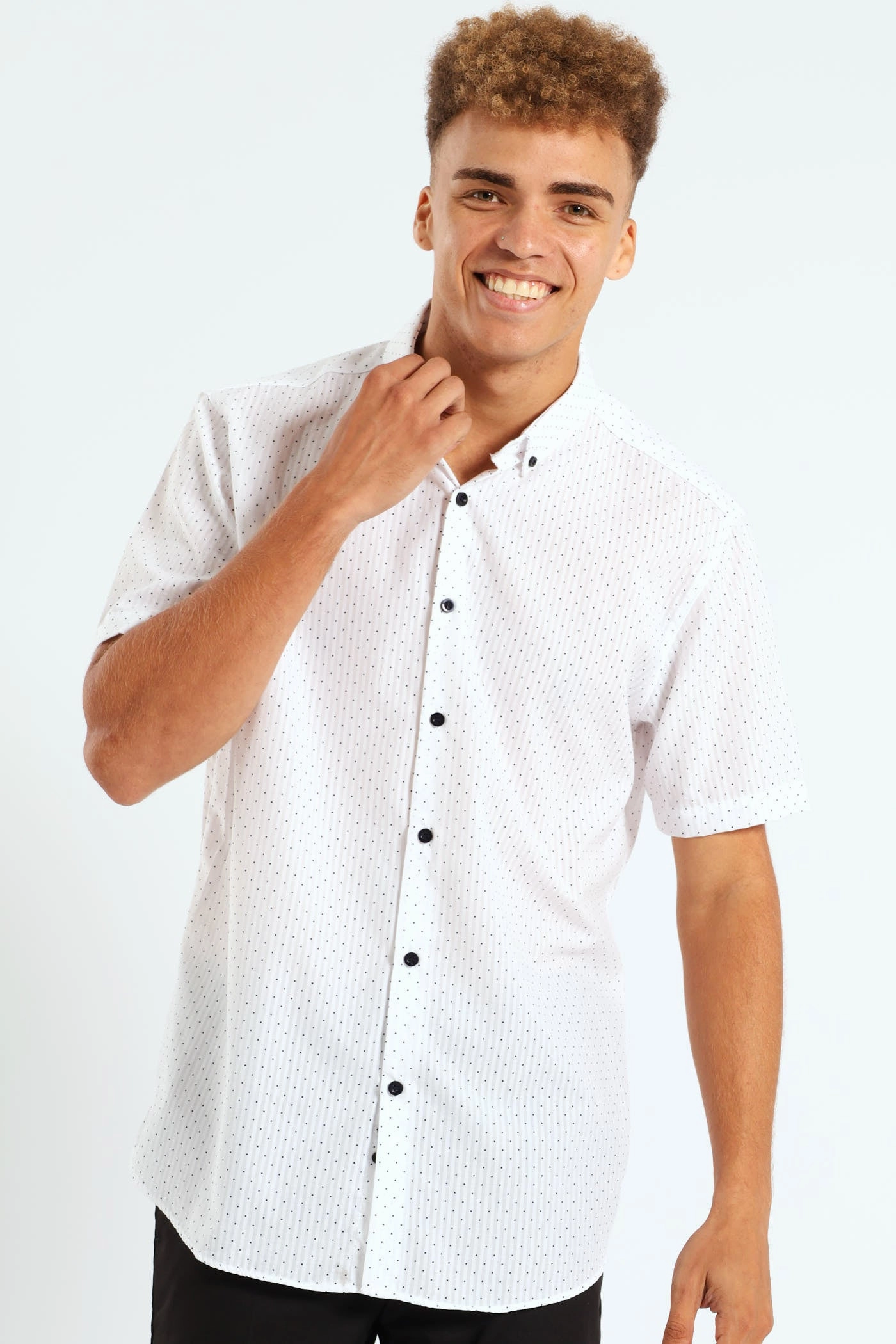 Seersucker Spot Shirt - White Leather - material fashion Fashion boutiques