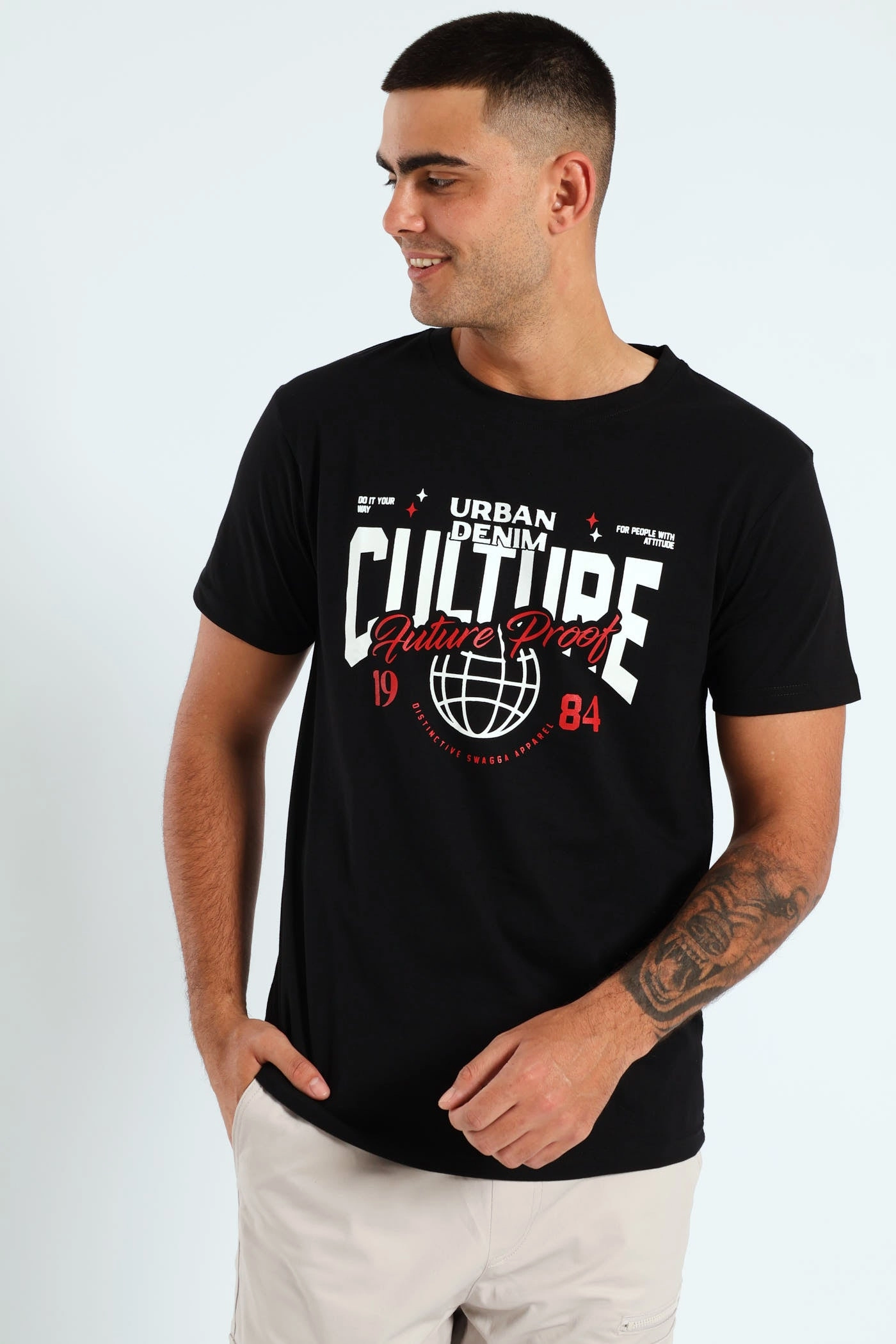 Short Sleeve Basic Print T-Shirt - Black