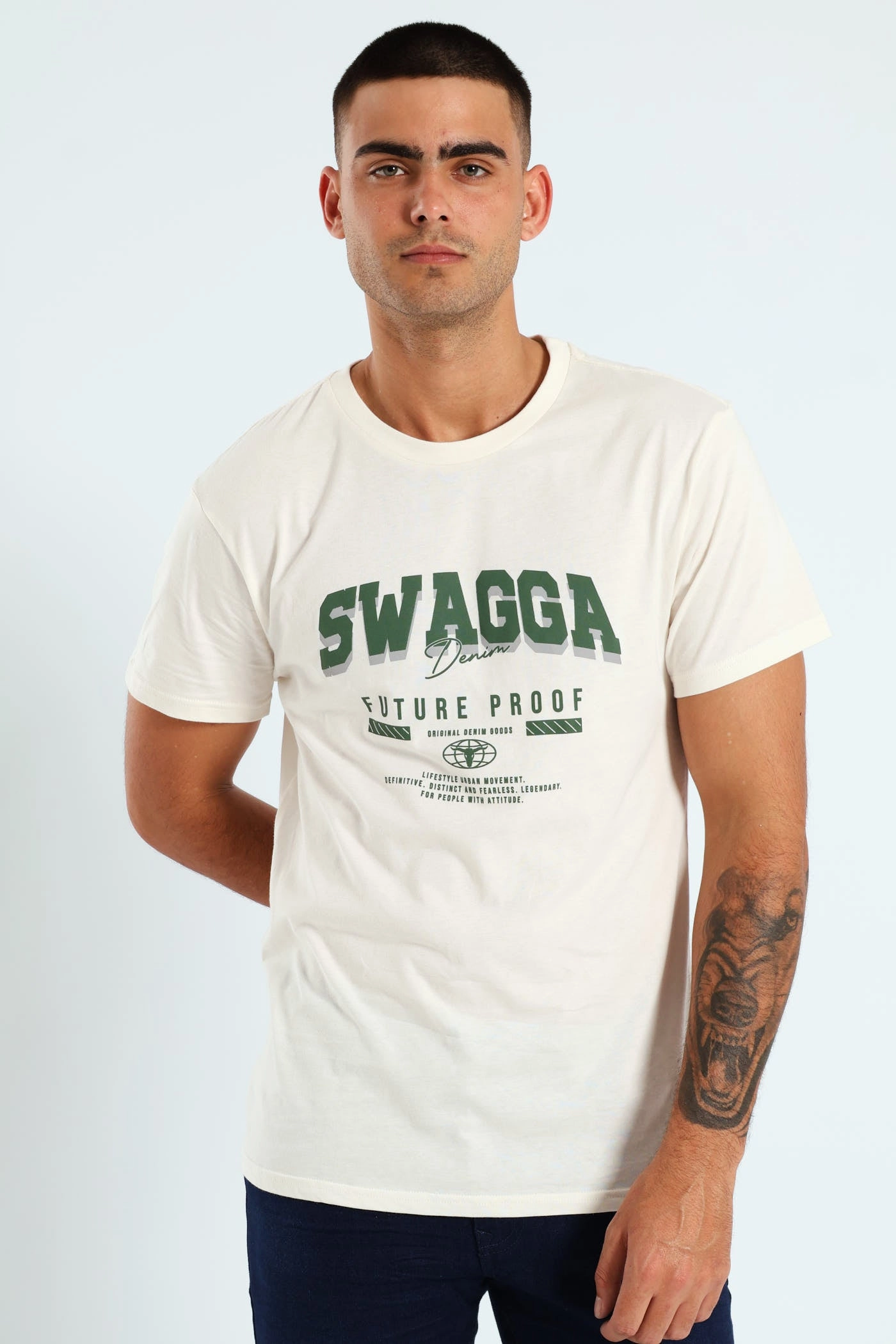 Short Sleeve Basic Print T-Shirt - Cream