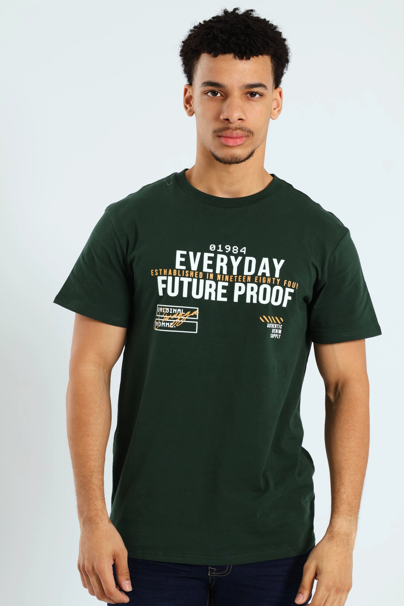 Short Sleeve Basic Print Tee - Bottle