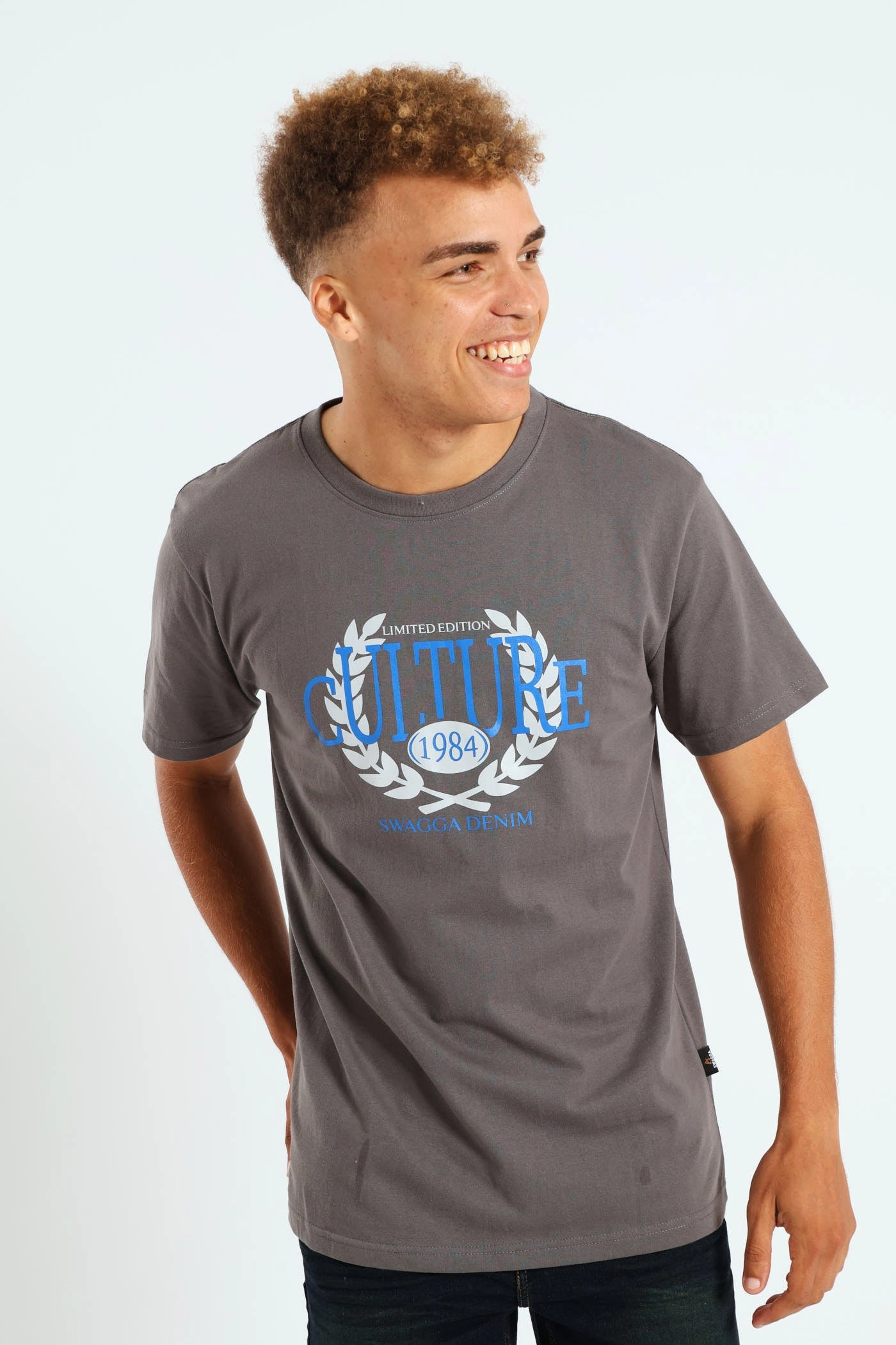 Short Sleeve Basic Print Tee - Charcoal