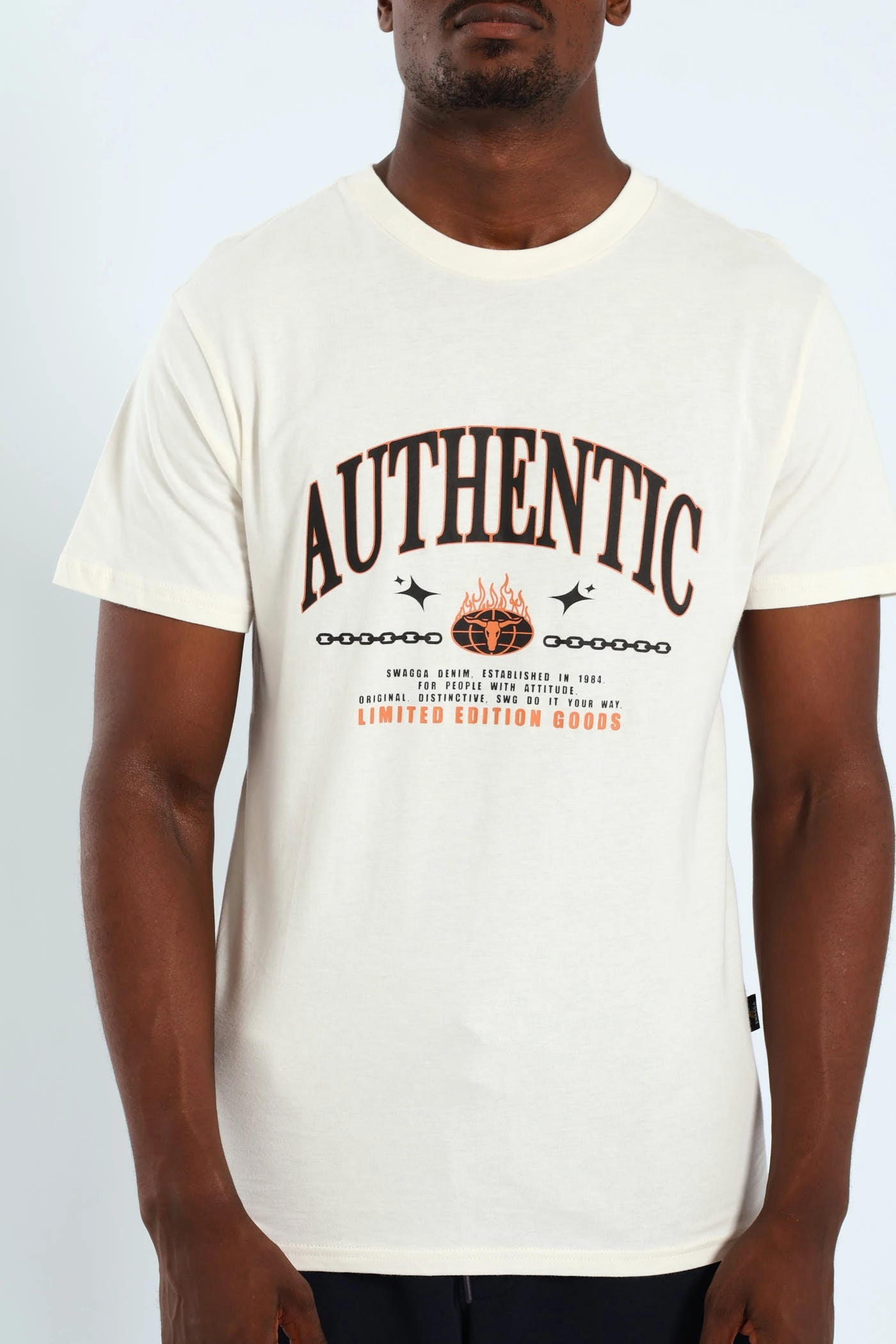 Short Sleeve Basic Print Tee - Cream