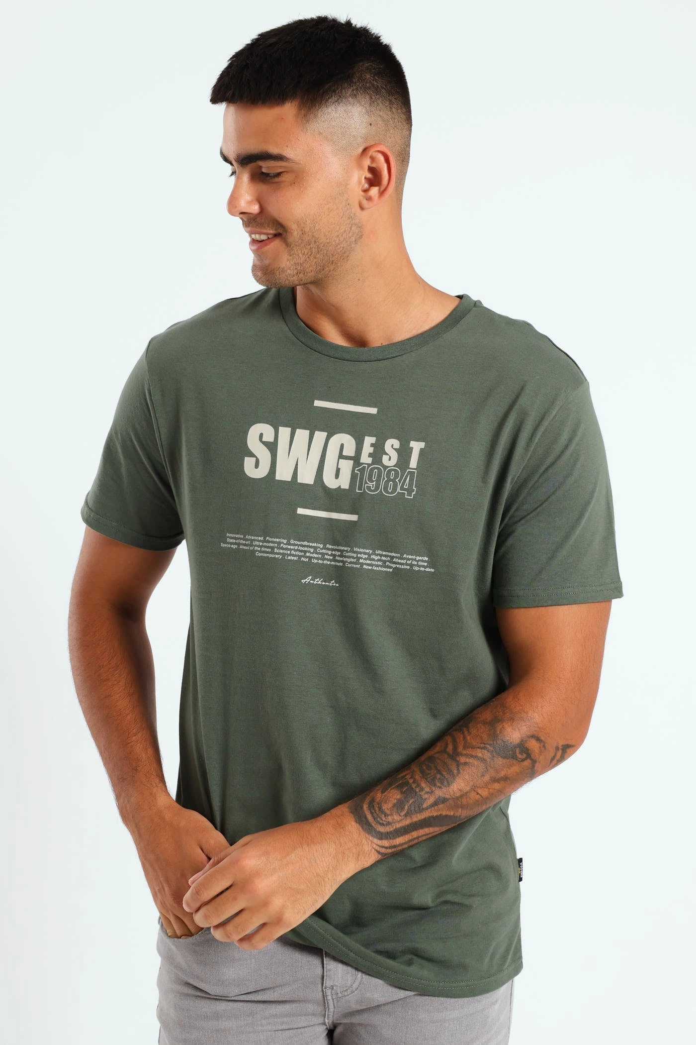 Short Sleeve Basic Print Tee - Sage