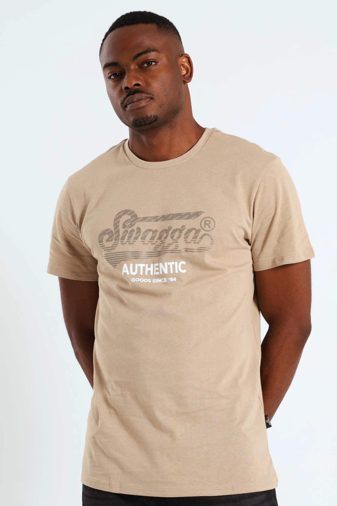 Short Sleeve Basic Print Tee - Stone