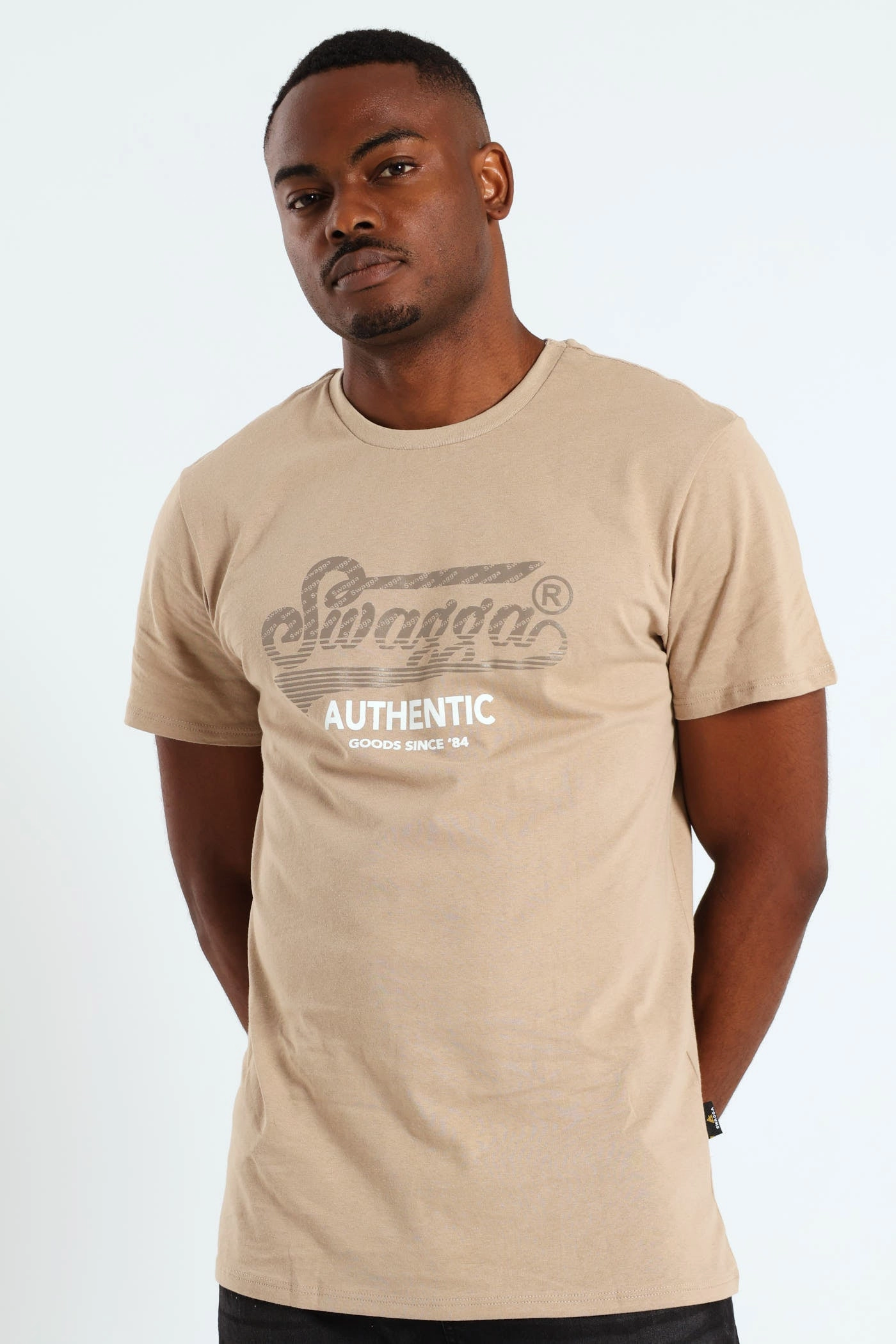 Short Sleeve Basic Print Tee - Stone