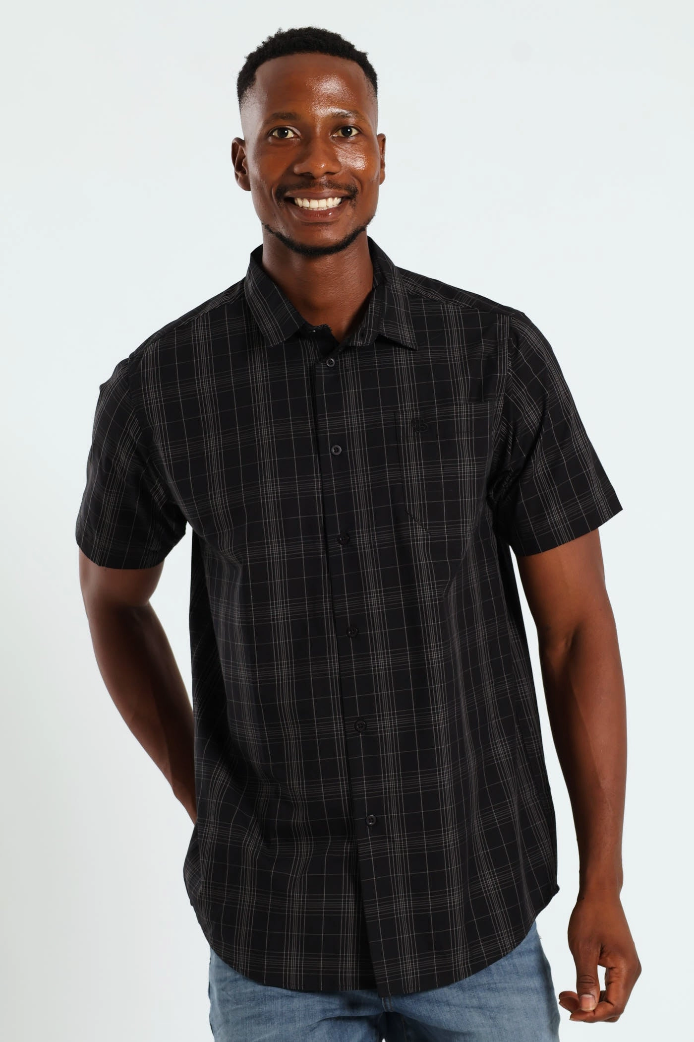 Clothing assortments Short Sleeve Check Shirt - Black Minimalist fashion