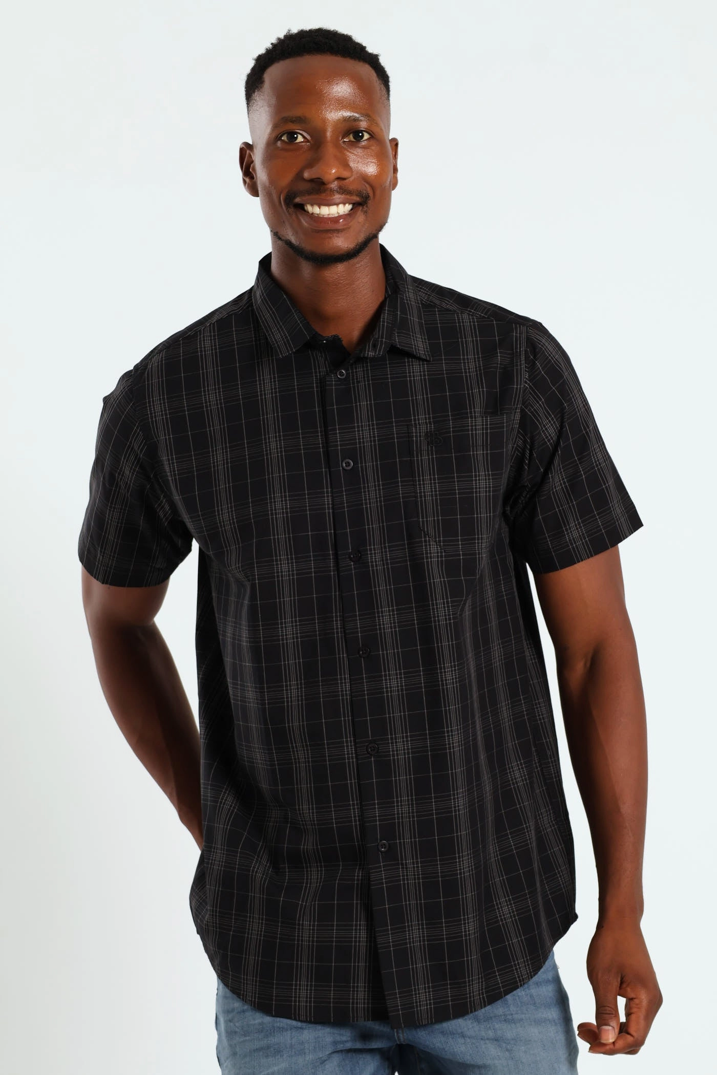 Clothing assortments Short Sleeve Check Shirt - Black Minimalist fashion