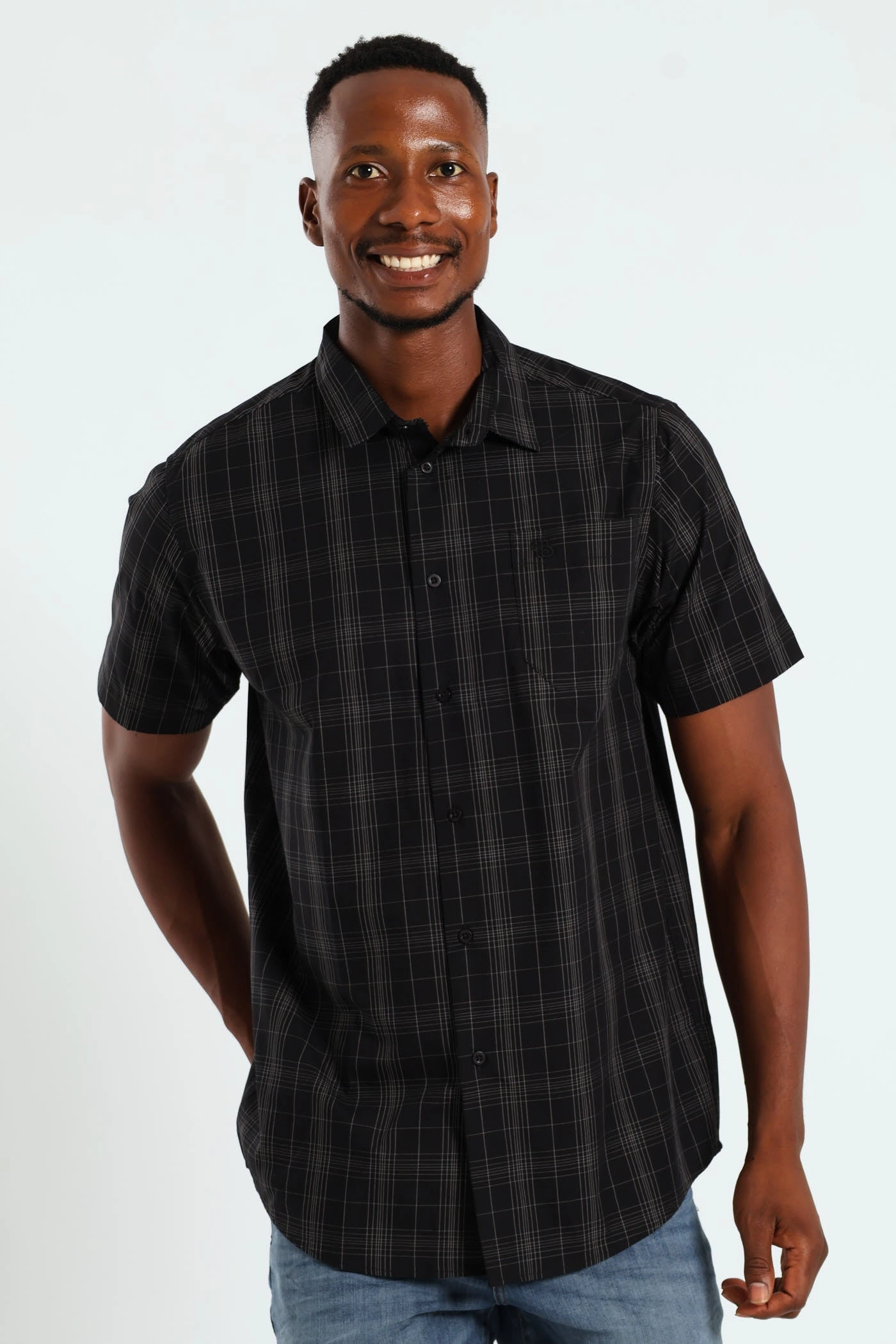 Short Sleeve Check Shirt - Black Fashion swaps Business casual wear