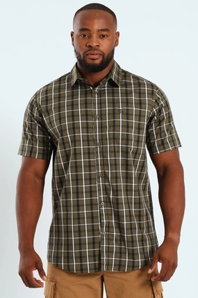 Short Sleeve Check Shirt - Fatigue/Navy Fashion shows Nylon - included fashion